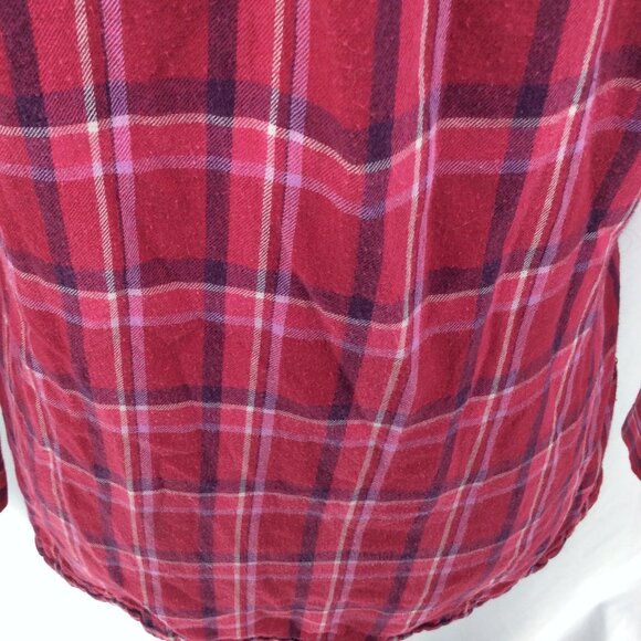 Columbia Plaid Henley Popover Top Womens Size Small Pink Long Sleeve Flannel - Picture 7 of 10